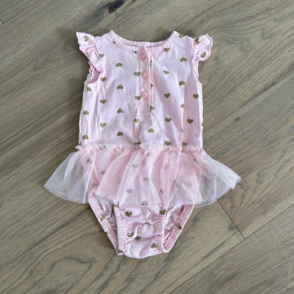Child of Mine Girls Pink and Gold Glitter Heart Tutu Flutter Sleeve Bodysuit 12M - Picture 2 of 8